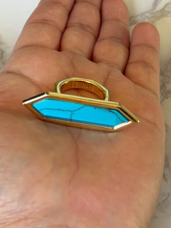 CC Skye Turquoise Hexagonal Gold-Trim Ring - Picture 6 of 8